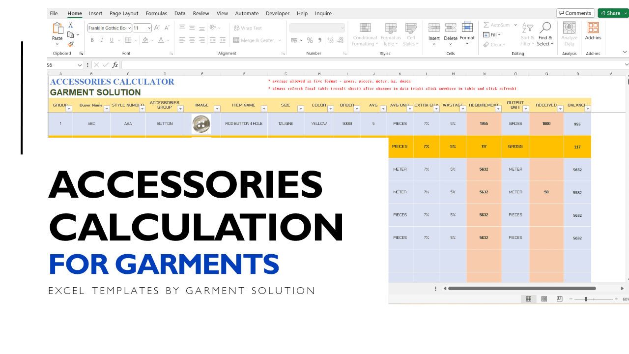 Accessory Requirement Calculation Excel Template - 0