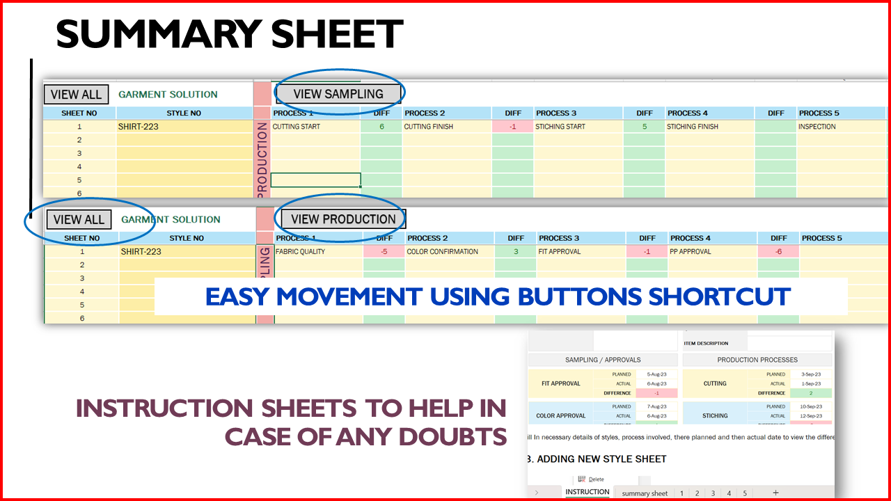 Garment Industry TNA Calendar Excel Template | FORMAT -1