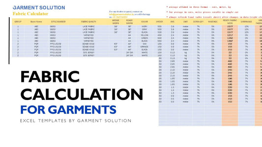 Fabric Requirement Calculator Excel Template - 0
