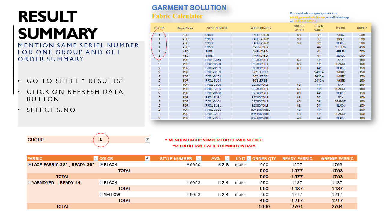 Fabric Requirement Calculator Excel Template - 2