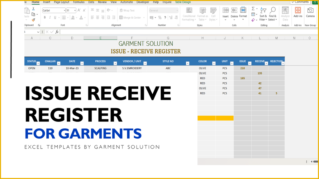 Issue Receive Register andProduction Reports | Garment Excel Templates GARMENT SOLUTIONS