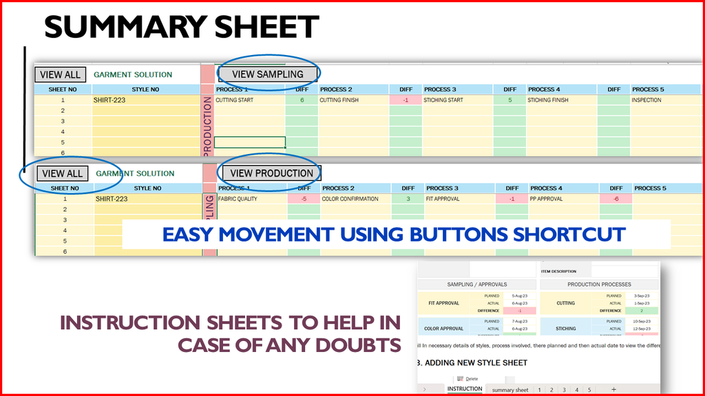 Garment Industry TNA Calendar Excel Template | FORMAT -1