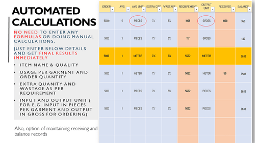 Accessory Requirement Calculation Excel Template - 1