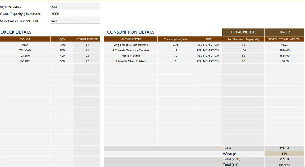 Thread Requirement Calculation Excel Template - 3