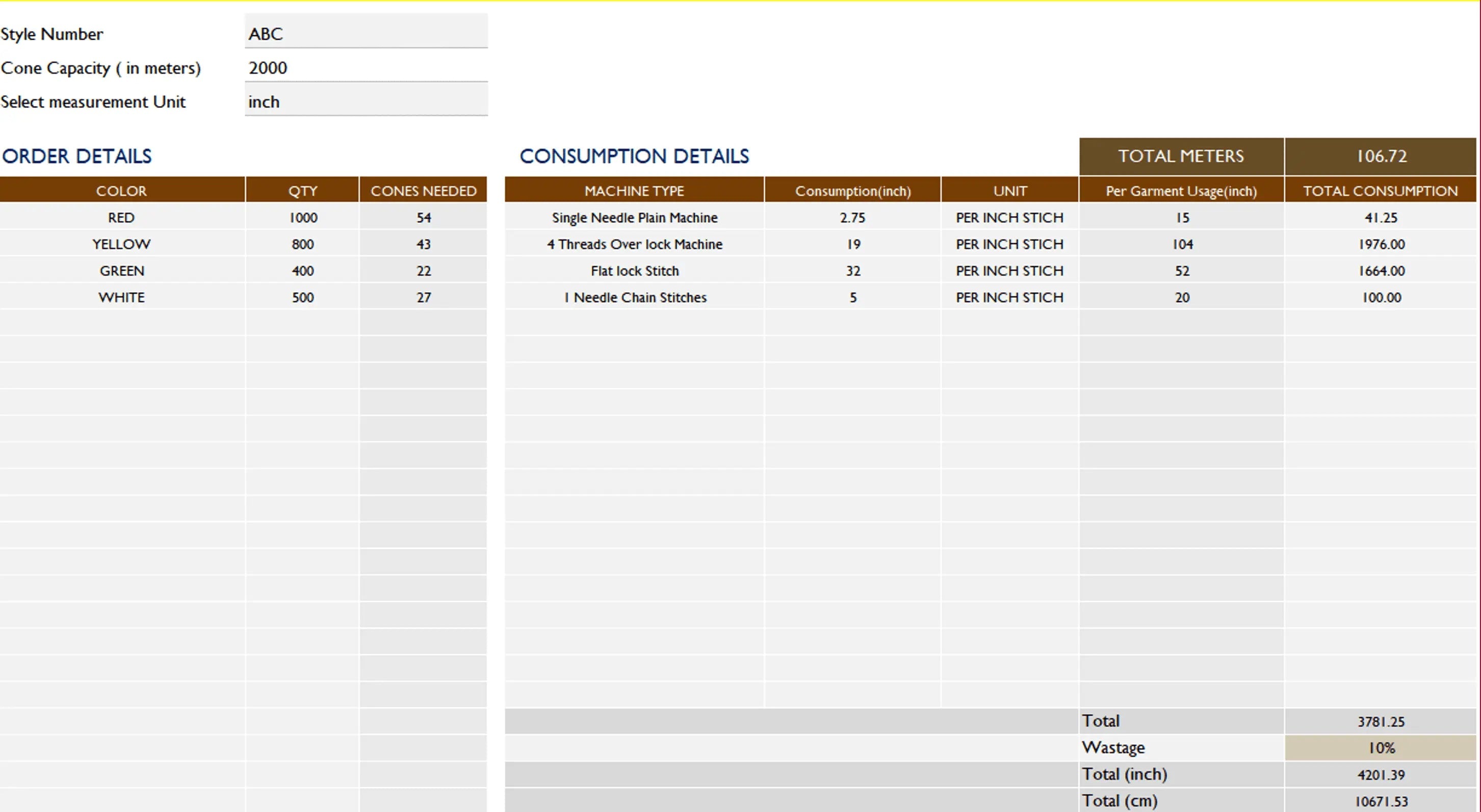 Thread Requirement Calculation Excel Template - 3